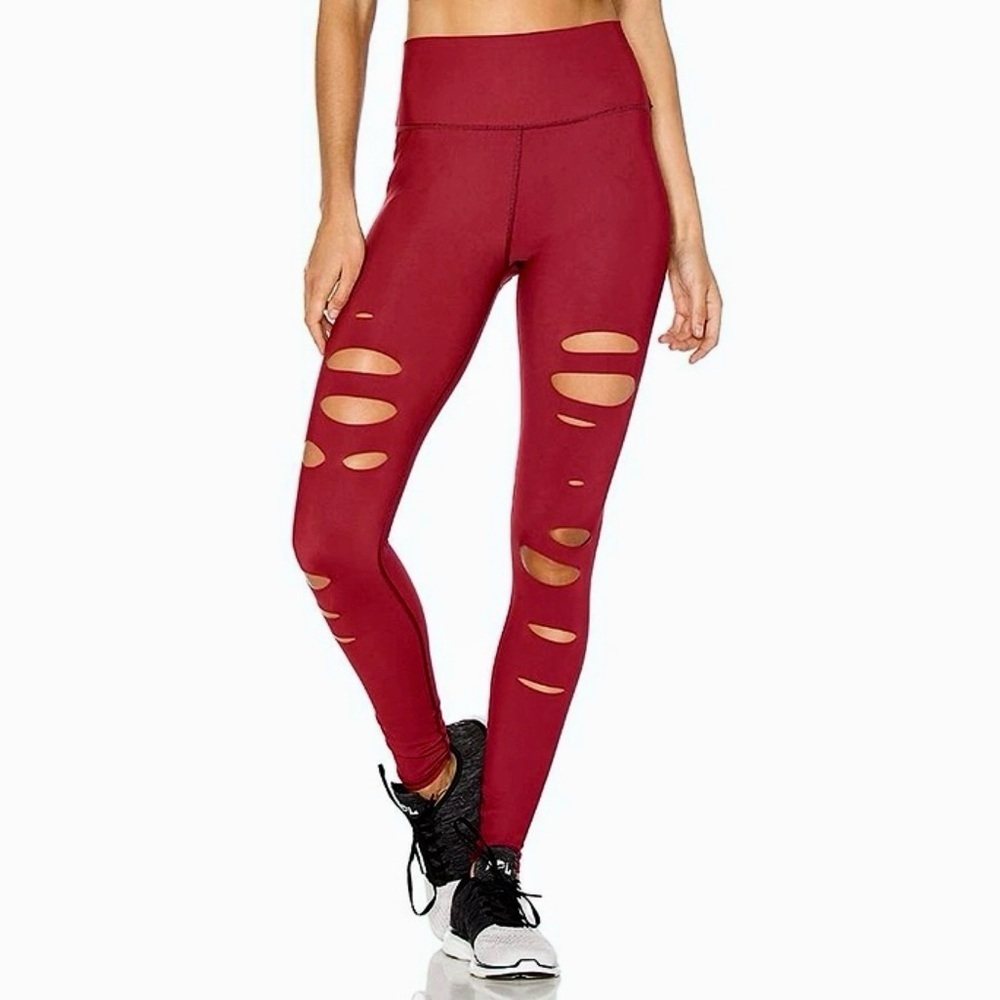 Alo Yoga Ripped Warrior High-Rise Cutout Dark Red Leggings